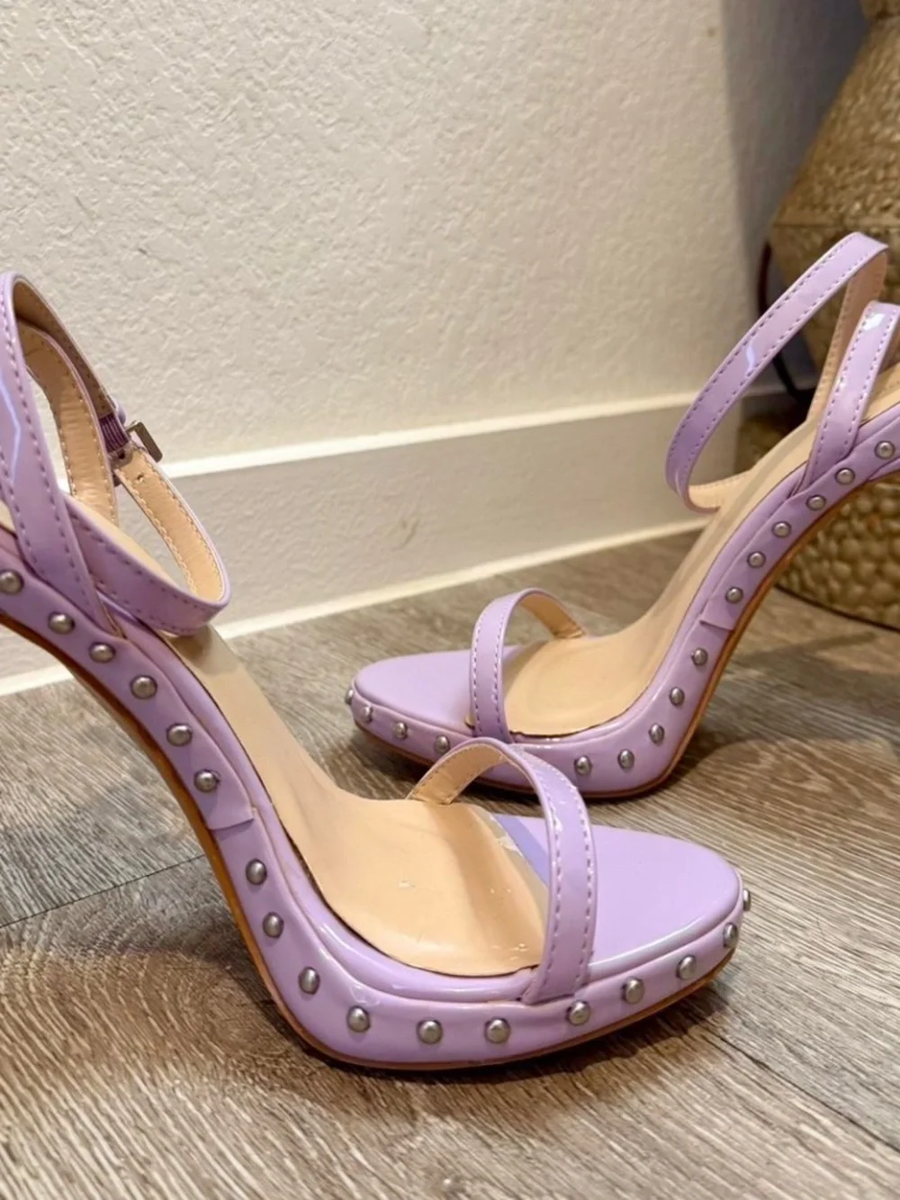 PrettyLittleThing Lilac Studded High Heel Sandals